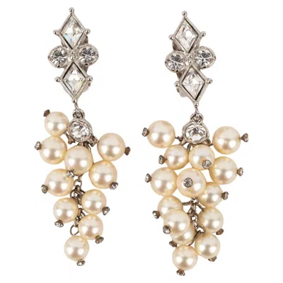Pre-owned Dior Vintage Christian  Silvery Metal Drop Earrings With Rhinestones In Multi