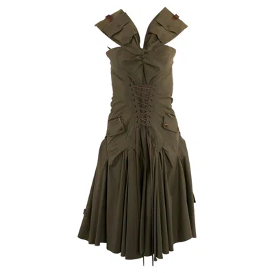 Pre-owned Dior Vintage Christian  S/s 2003 Khaki Green Cargo Dress