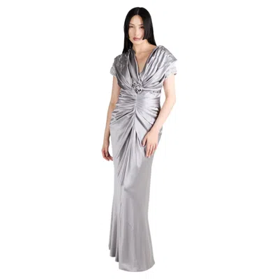 Pre-owned Dior Vintage Christian  S/s 2008 Grey Satin Beaded Gown In Gray