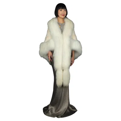 Pre-owned Dior Vintage Christian  Women's Poncho Coat With Fox Fur Collar, 1970s In Sand