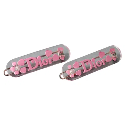 Pre-owned Dior Vintage Christian  Y2k Pink Heart Lucite Pair Of Hair Clips