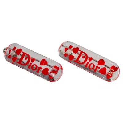 Pre-owned Dior Vintage Christian  Y2k Red Heart Lucite Pair Of Hair Clips