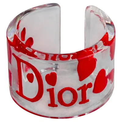 Pre-owned Dior Vintage Christian  Y2k Red Heart Lucite Resin Ring