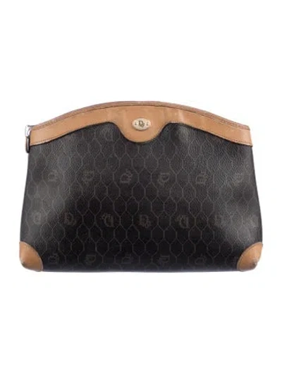Pre-owned Dior Vintage Coated Canvas Cosmetic Bag In Brown