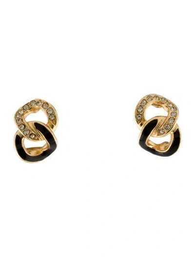 Pre-owned Dior Vintage Crystal & Enamel Clip-on Earrings In Black