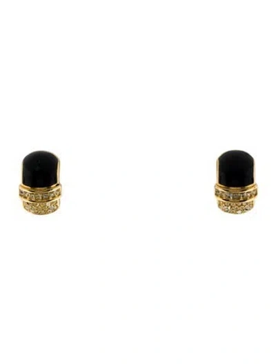 Pre-owned Dior Vintage Crystal & Enamel Clip-on Earrings In Black