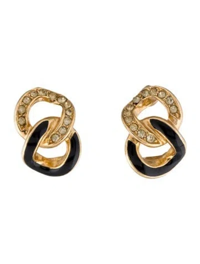 Pre-owned Dior Vintage Crystal & Enamel Clip-on Earrings In Multi