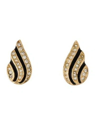 Pre-owned Dior Vintage Crystal & Enamel Clip-on Earrings In Multi