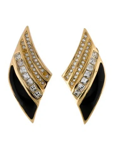 Pre-owned Dior Vintage Crystal & Enamel Clip-on Earrings In Multi