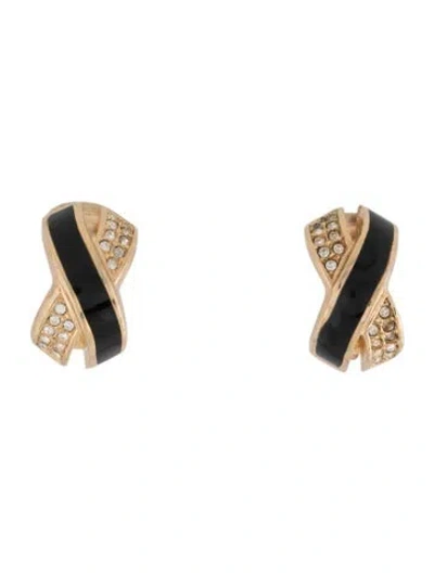 Pre-owned Dior Vintage Crystal & Enamel Clip-on Earrings In Multi
