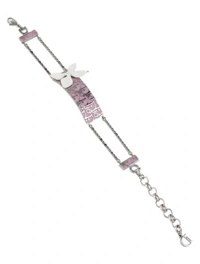 Pre-owned Dior Vintage Crystal & Enamel Issimo Girly Logo Id Bracelet, 8.25" In Pink