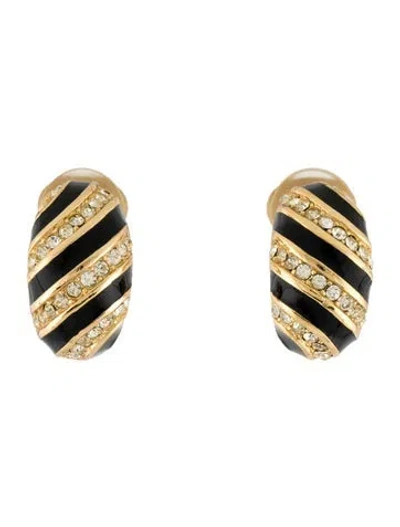 Pre-owned Dior Vintage Crystal & Enamel Half Hoop Clip-on Earrings In Multi