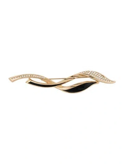 Pre-owned Dior Vintage Crystal & Enamel Pin Brooch In Black/clear