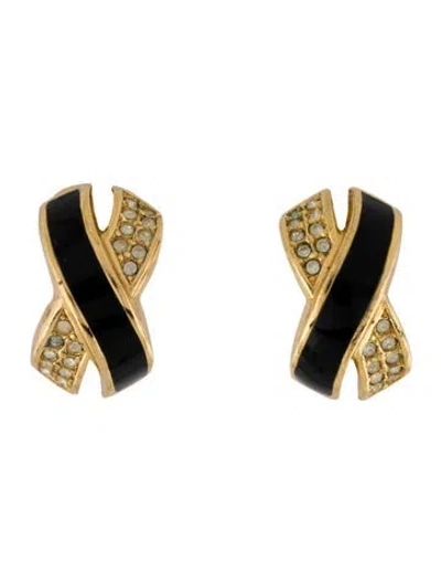 Pre-owned Dior Vintage Crystal & Enamel X Clip-on Earrings In Multi