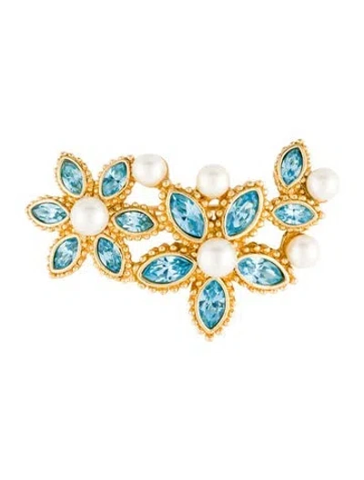 Pre-owned Dior Vintage Crystal & Faux Pearl Flower Pin Brooch In Multi