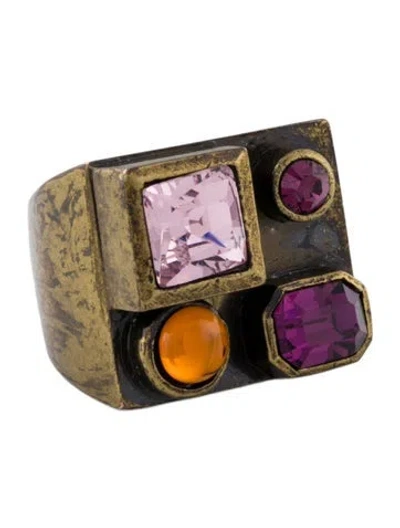 Pre-owned Dior Vintage Crystal & Glass Geometric Signet Ring In Multi