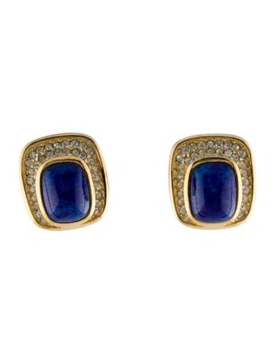 Pre-owned Dior Vintage Crystal & Resin Clip-on Earrings In Blue
