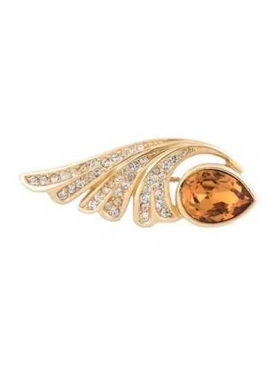 Pre-owned Dior Vintage Crystal Brooch Pin In Clear/orange