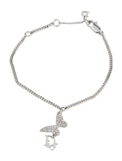 Pre-owned Dior Vintage Crystal Butterfly Charm Link Bracelet, 8", 8" In Multicolor
