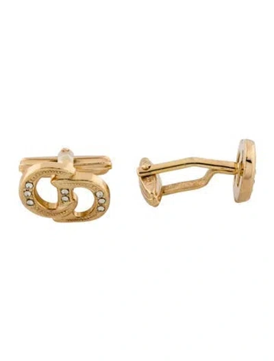 Pre-owned Dior Vintage Crystal Cd Cufflinks In Transparent