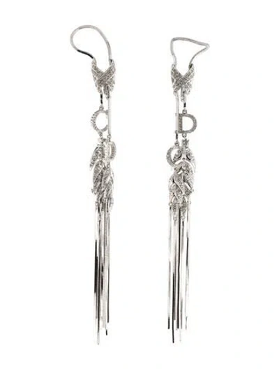 Pre-owned Dior Vintage Crystal Cd Fringe Clip-on Drop Earrings In Transparent