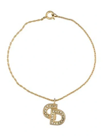 Pre-owned Dior Vintage Crystal Cd Logo Charm Bracelet, 6.75" In Multi