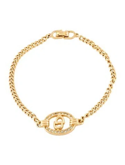 Pre-owned Dior Vintage Crystal Cd Logo Charm Bracelet, 7.25" In Multicolor