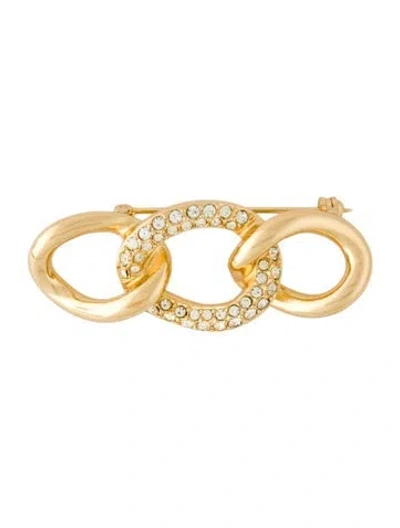 Pre-owned Dior Vintage Crystal Chain Link Pin Brooch In Transparent