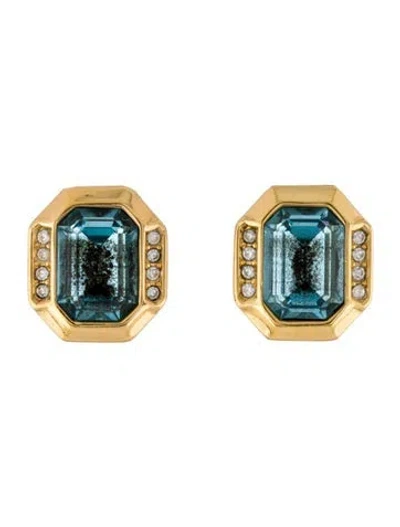 Pre-owned Dior Vintage Crystal Clip-on Earrings In Blue