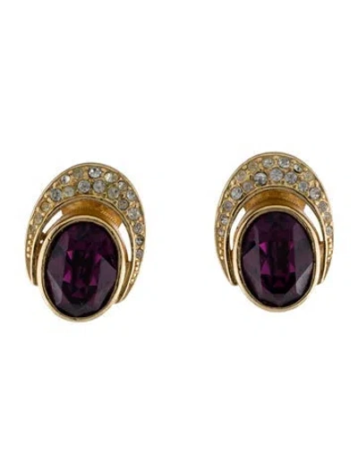 Pre-owned Dior Vintage Crystal Clip-on Earrings In Purple