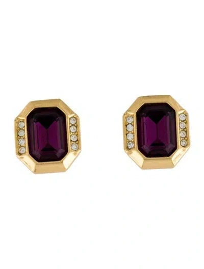 Pre-owned Dior Vintage Crystal Clip-on Earrings In Purple