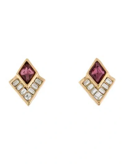 Pre-owned Dior Vintage Crystal Clip-on Earrings In Purple