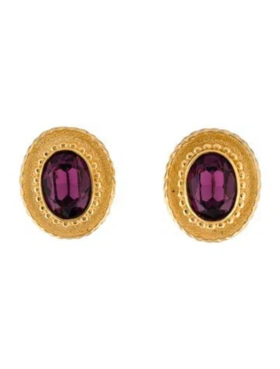 Pre-owned Dior Vintage Crystal Clip-on Earrings In Purple