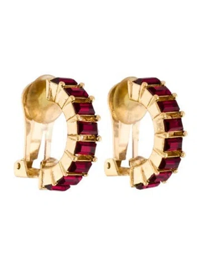 Pre-owned Dior Vintage Crystal Clip-on Earrings In Red