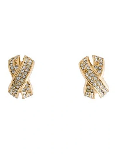 Pre-owned Dior Vintage Crystal Clip-on Earrings In Transparent