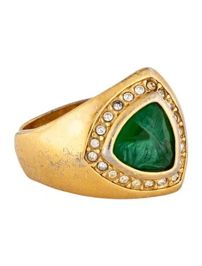Pre-owned Dior Vintage Crystal Cocktail Ring In Green
