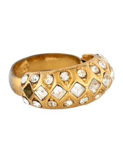 Pre-owned Dior Vintage Crystal Dome Cocktail Ring In Multicolor