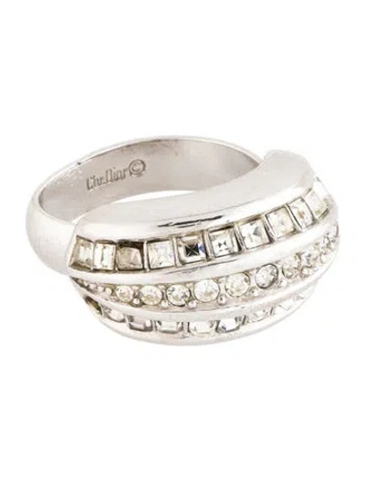 Pre-owned Dior Vintage Crystal Dome Cocktail Ring In Multicolor