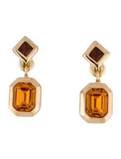 Pre-owned Dior Vintage Crystal Drop Clip-on Earrings In Orange