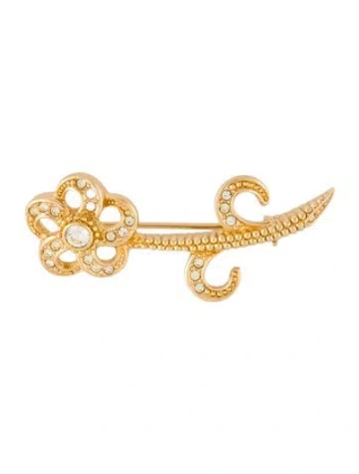 Pre-owned Dior Vintage Crystal Flower Brooch Pin In Clear