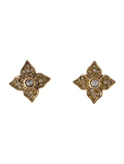 Pre-owned Dior Vintage Crystal Flower Clip-on Earrings In Multi