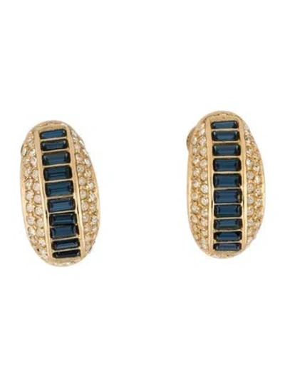 Pre-owned Dior Vintage Crystal Half Hoop Clip-on Earrings In Blue