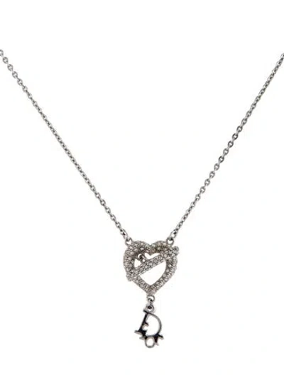 Pre-owned Dior Vintage Crystal Heart Pendant Necklace, 18.5" In Transparent