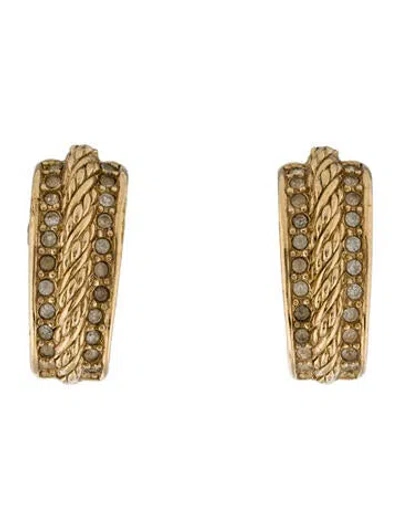 Pre-owned Dior Vintage Crystal Hoop Clip-on Earrings In Transparent
