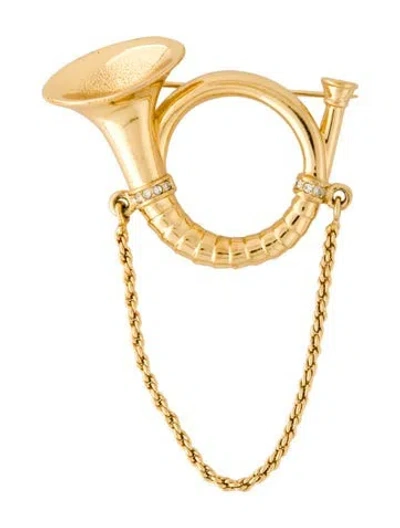 Pre-owned Dior Vintage Crystal Horn Brooch Pin In Multi