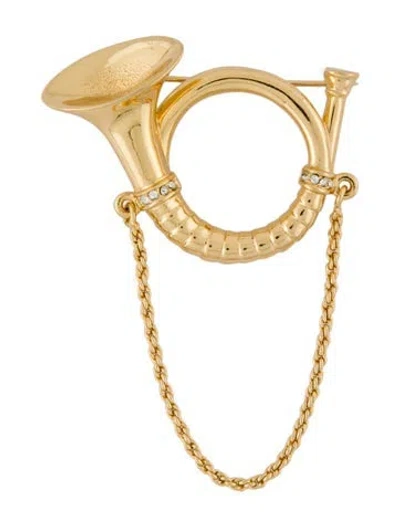 Pre-owned Dior Vintage Crystal Horn Brooch Pin In Transparent