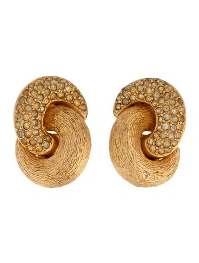 Pre-owned Dior Vintage Crystal Interlocking Clip-on Earrings In Multicolor