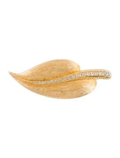 Pre-owned Dior Vintage Crystal Leaf Brooch In Transparent