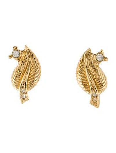 Pre-owned Dior Vintage Crystal Leaf Clip-on Earrings In Transparent