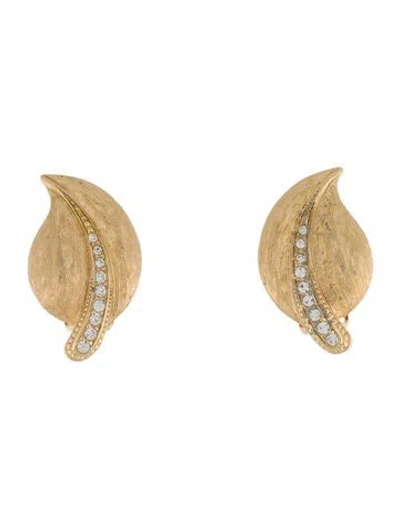 Pre-owned Dior Vintage Crystal Leaf Clip-on Earrings In Transparent